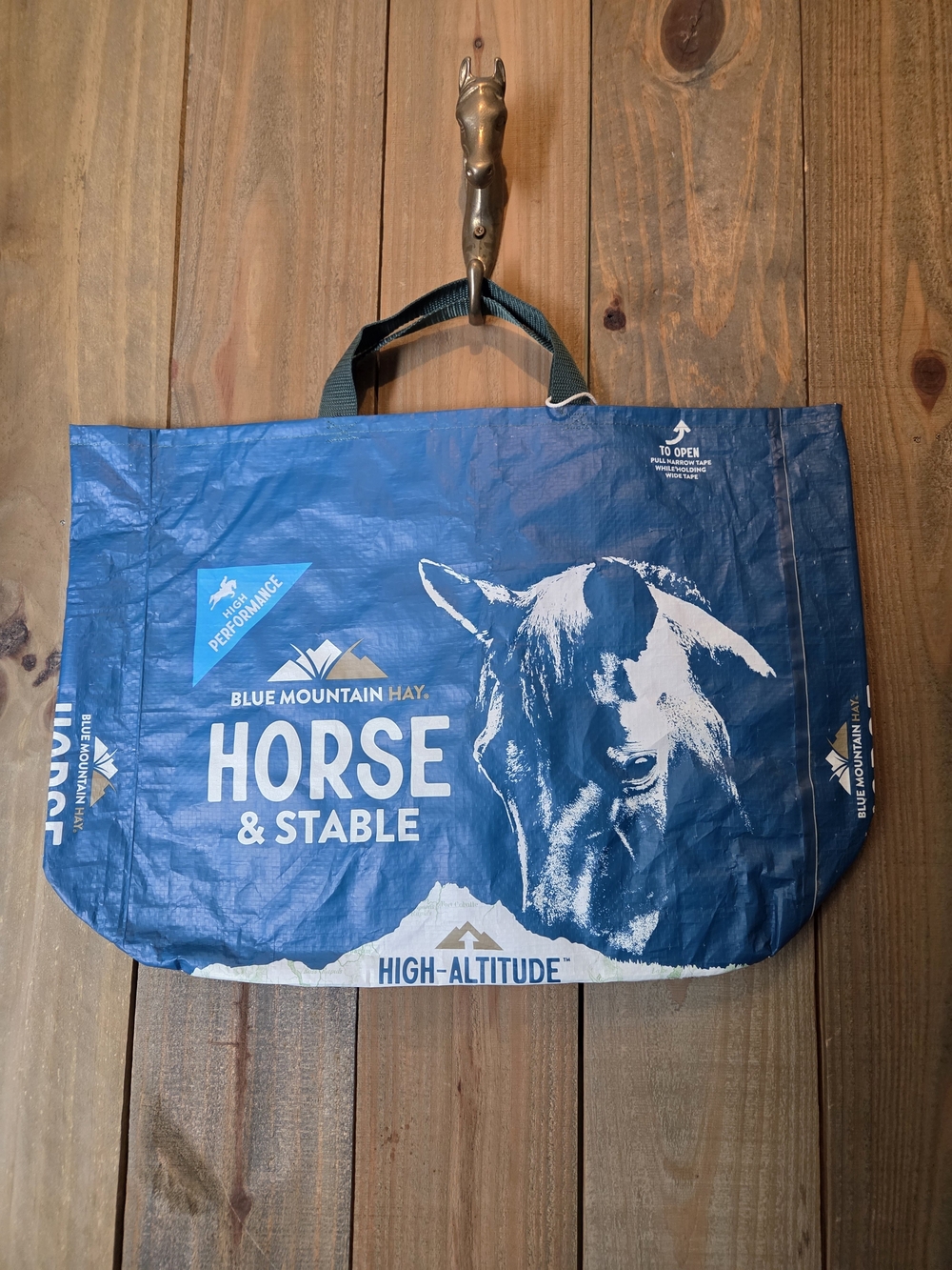 Blue Repurposed Feed Bag Tote Bag - Handmade